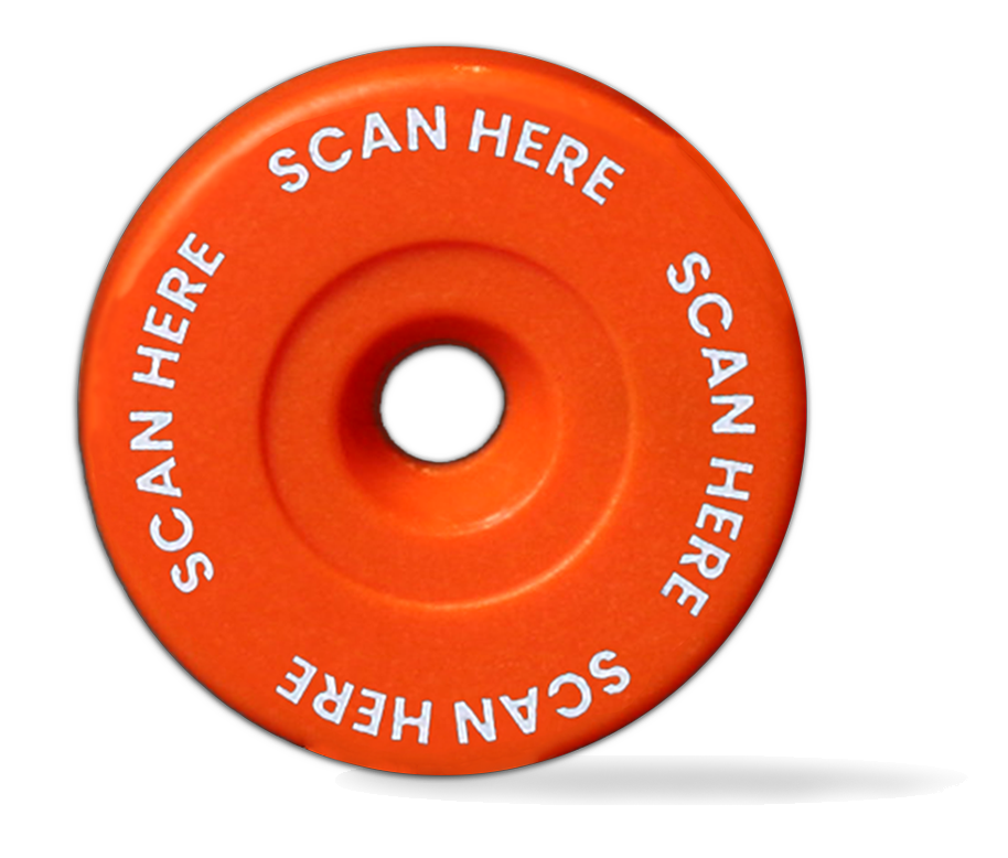 Contactless Plastic IP68 Orange Safety Tag With 'Scan Here' Wording